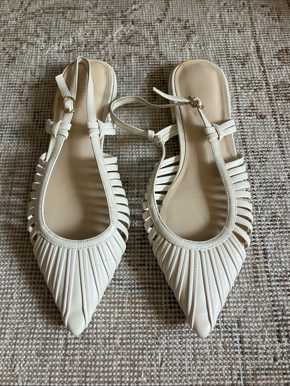 Nine West Cream Pointed Slingback Flats with Pleated Upper